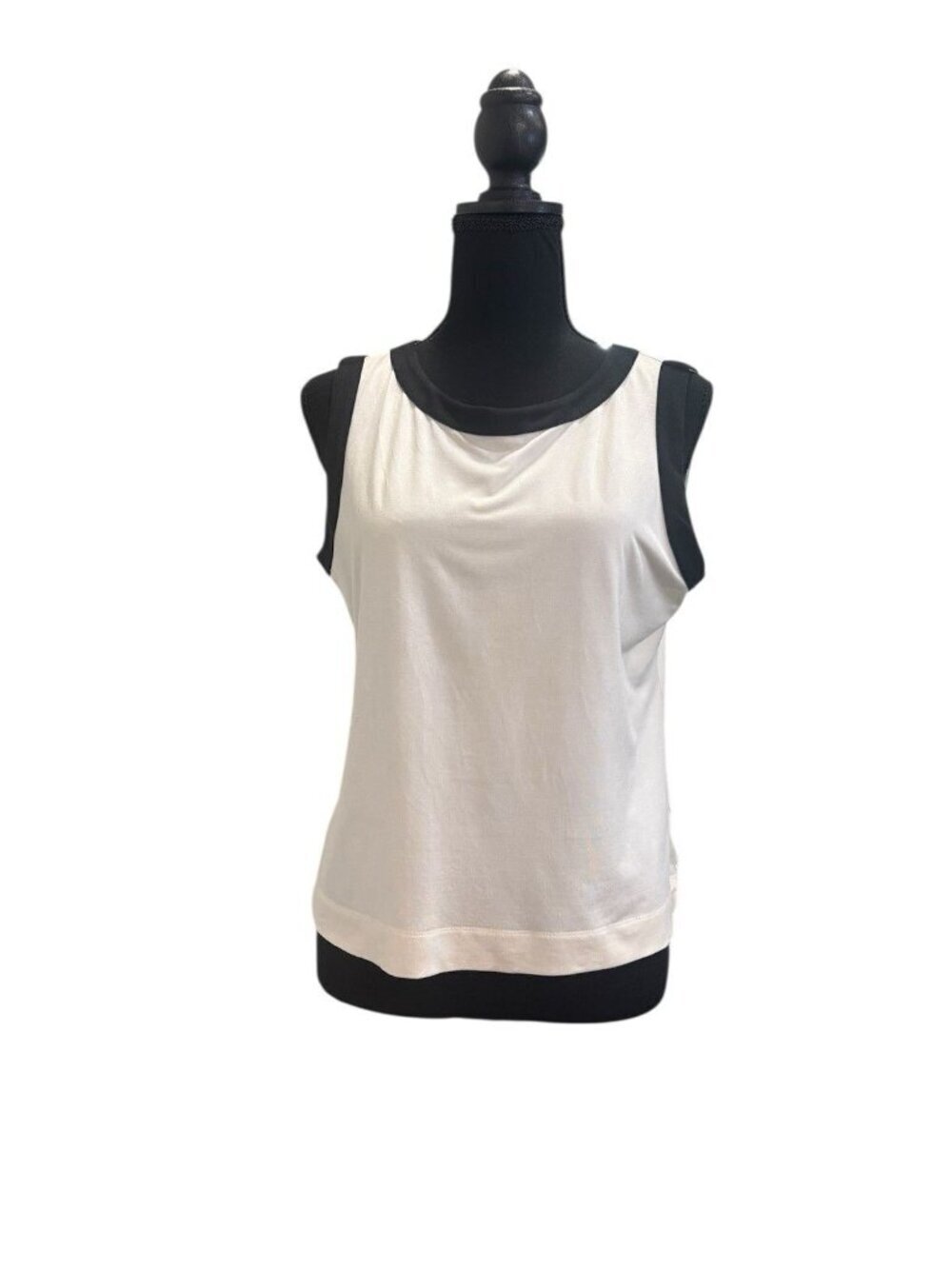 Linda Allard Ellen Tracy Silk Blend Ivory & Black Quiet Luxury Tank Top, Size M